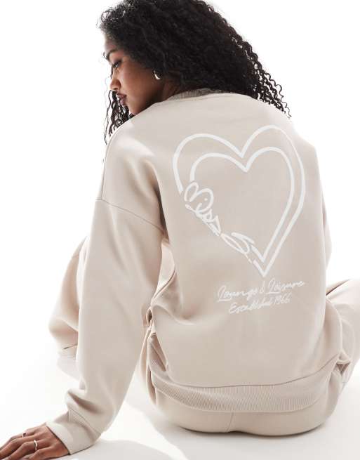 Miss Selfridge – Szarobeżowa bluza oversize z wypukłym nadrukiem z logo, część zestawu