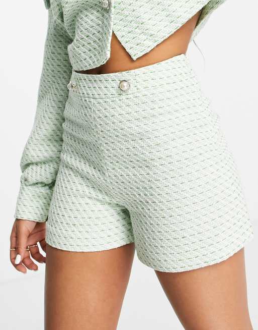 Miss Selfridge – Szałwiowe teksturowane szorty z dzianiny boucle, 2 z 4