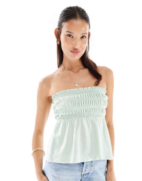Miss Selfridge shirred peplum detail top in sage