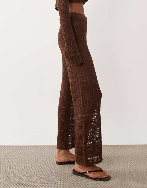 Miss Selfridge – Szydełkowane czekoladowe spodnie z szerokimi nogawkami, 2 z 5