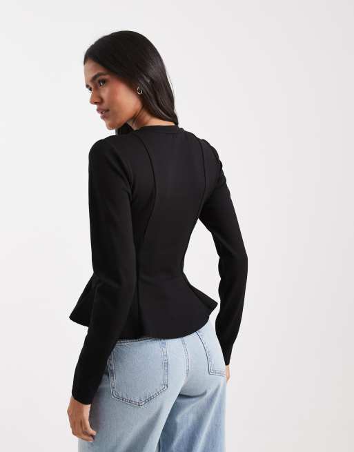 Miss Selfridge - T-shirt à basques et manches longues - Noir, 3 de 4