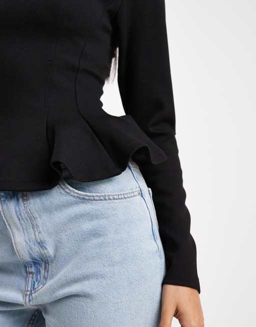 Miss Selfridge - T-shirt à basques et manches longues - Noir, 4 de 4