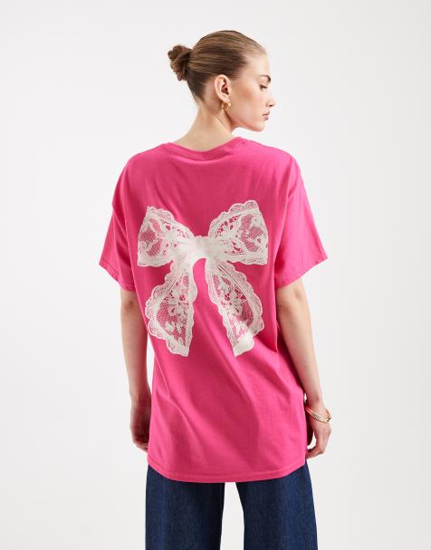 Miss Selfridge - T-shirt à motif nœud - Rose vif - view 1