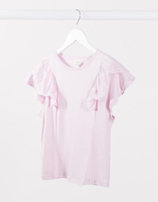 Miss Selfridge - T-shirt à volants brodés - Lilas, 2 de 4