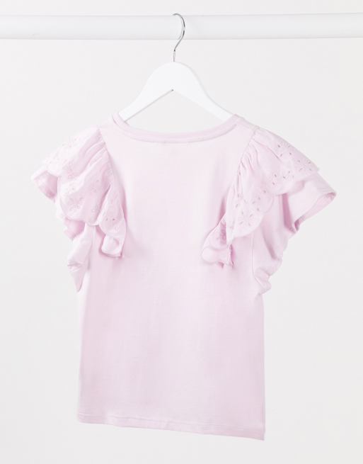 Miss Selfridge - T-shirt à volants brodés - Lilas, 4 de 4