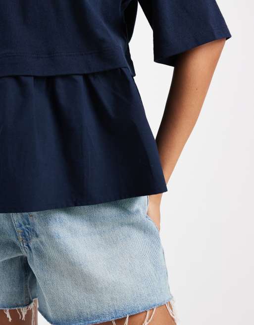 Miss Selfridge – T-Shirt aus Popeline-Mix in Marineblau, 2 von 4