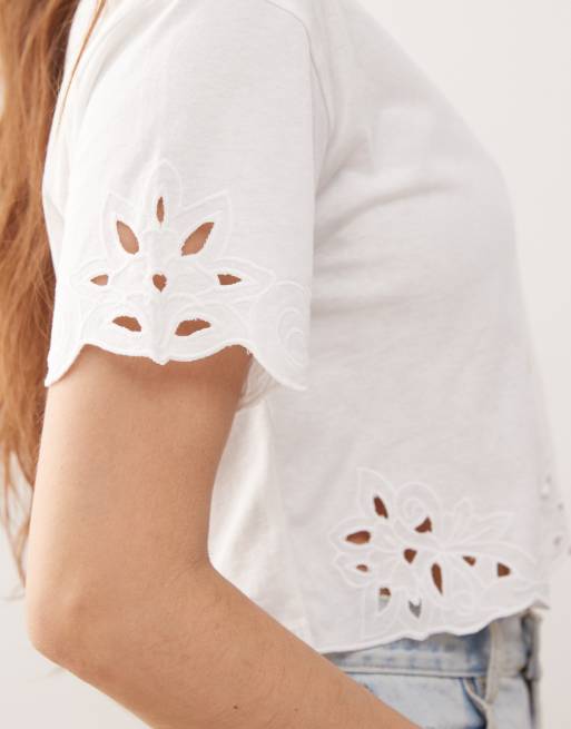 Miss Selfridge - T-shirt bianca con cut-out sull'orlo, 3 di 4