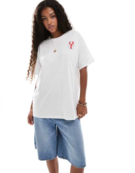 Miss Selfridge - T-shirt bianca oversize con stampa di aragosta, 3 di 4