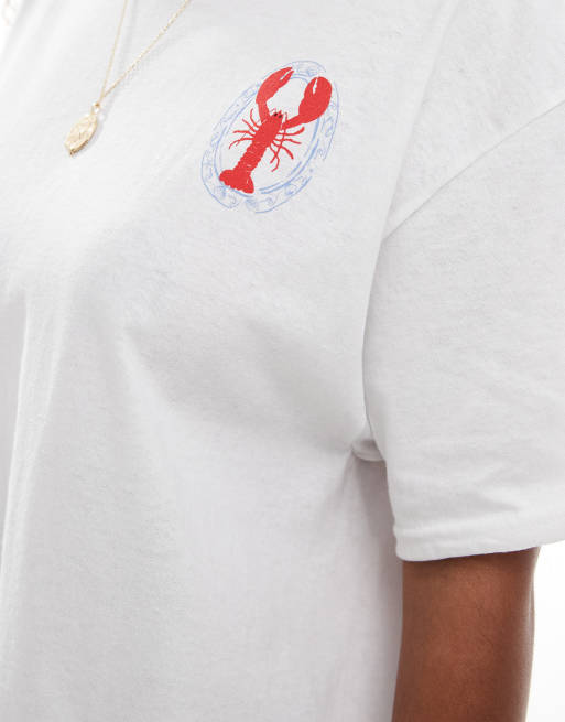 Miss Selfridge - T-shirt bianca oversize con stampa di aragosta, 4 di 4