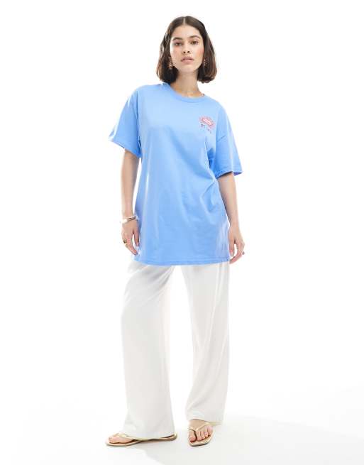 Miss Selfridge - T-shirt blu con grafica "St. Lucia" con conchiglie, 3 di 4