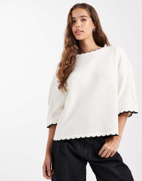 Miss Selfridge - T-Shirt color crema con impunture - view 1