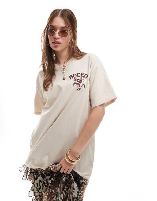Miss Selfridge - T-shirt color sabbia con stampa rodeo, 4 di 4