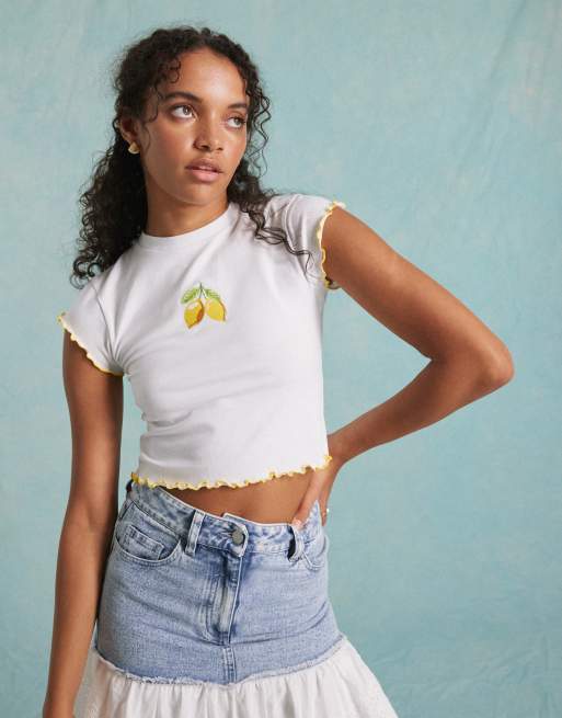 Miss Selfridge - T-shirt con stampa di limoni e bordi a contrasto, 2 di 4