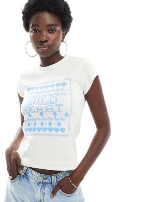 T-shirt court à inscription Wild Heart en point de croix style western-Blanc M