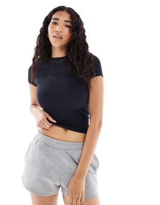 Miss Selfridge - T-shirt court sculpté à manches courtes - Marine-Bleu marine