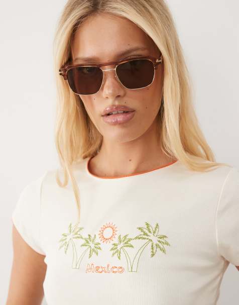 Miss Selfridge - T-shirt effet rétréci avec imprimé Mexico - Crème - view 1