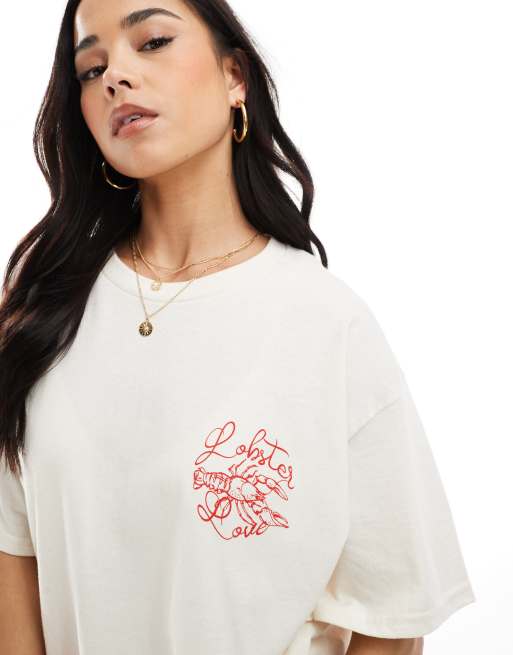 Miss Selfridge – T-shirt i oversize med 'Be My Lobster'-tryck, 3 av 4