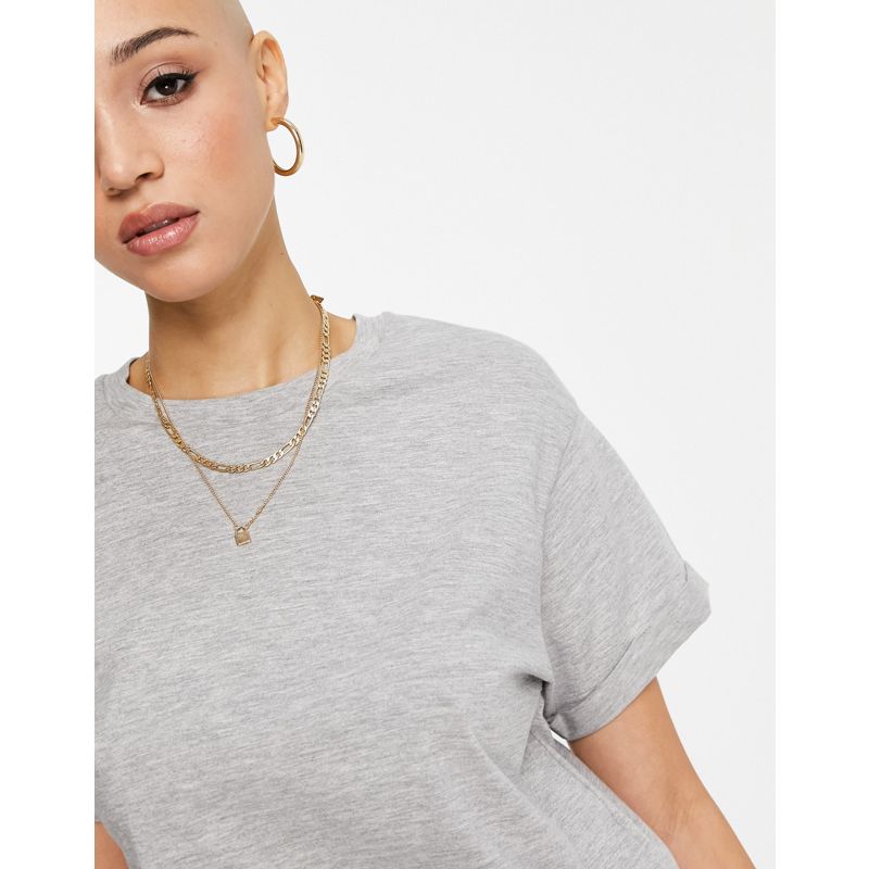 Miss Selfridge – T-Shirt in Grau mit umgeschlagenen Ärmeln aus Bio-Baumwolle