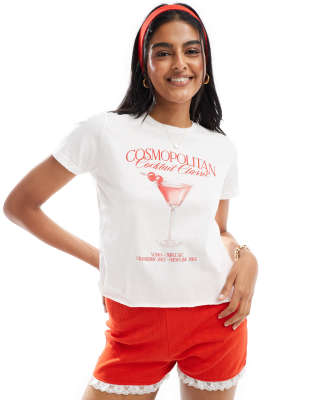 Miss Selfridge - T-Shirt in Weiß mit „Cosmopolitan Cocktail"-Print