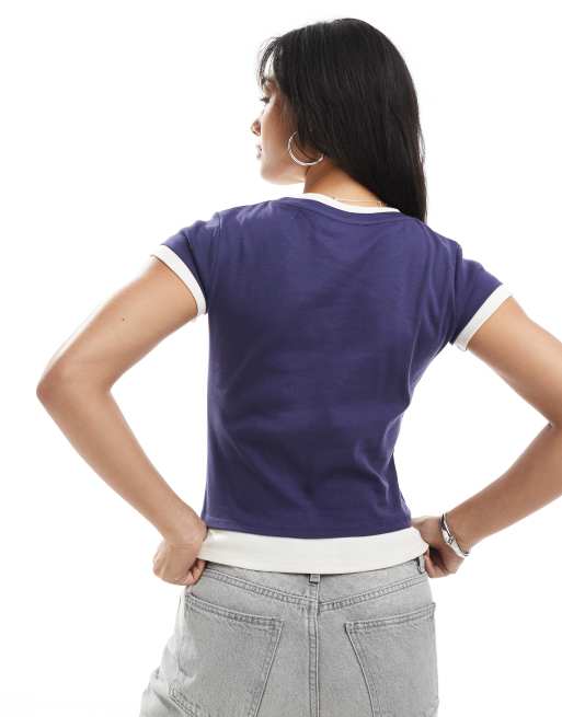 Miss Selfridge - T-shirt met dubbele laag in marineblauw, 3 van 4