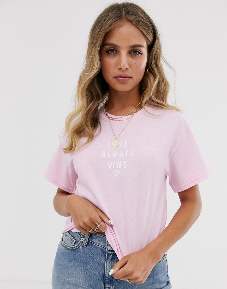 Miss Selfridge - T-shirt met tekst in roze
