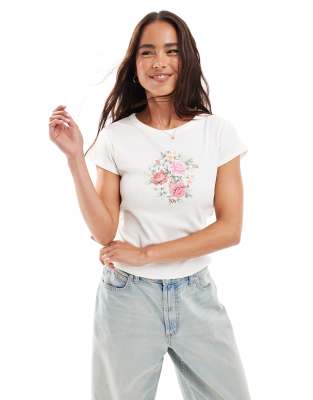 Miss Selfridge - T-Shirt mit Blumenprint-Weiß