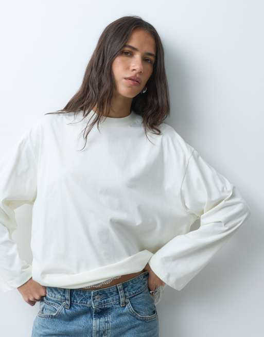 Miss Selfridge T-shirt oversize a maniche lunghe con orlo in pizzo, 4 di 5