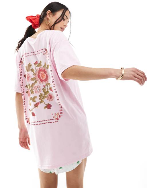 Miss Selfridge - T-shirt oversize avec imprimé fleurs oversize - Rose, 3 de 4