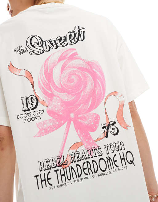 Miss Selfridge - T-shirt oversize bianca con grafica di fiocco, 3 di 4