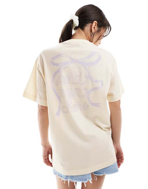 Miss Selfridge - T-shirt oversize bianca con stampa di fiocco sul retro, 2 di 4