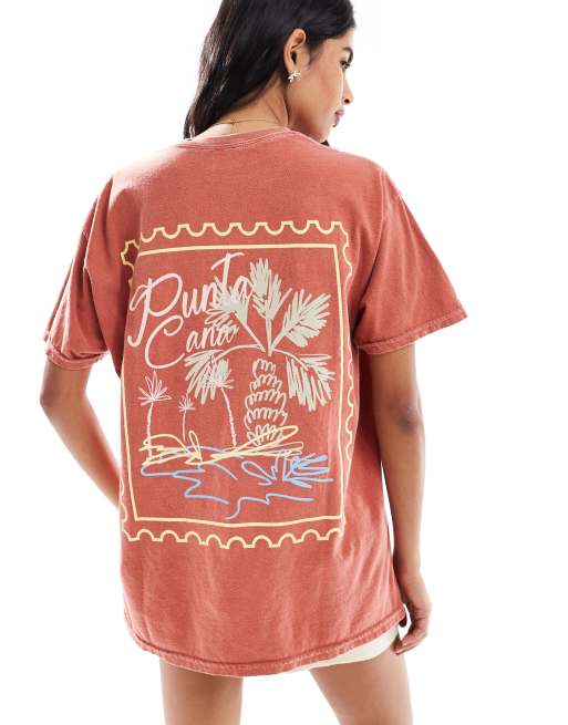 Miss Selfridge - T-shirt oversize color ruggine con grafica