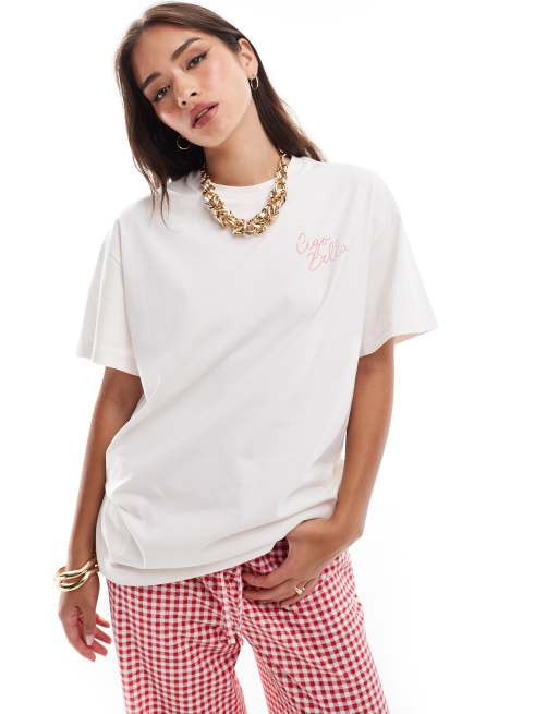 Miss Selfridge – T-shirt oversize z nadrukiem pocztówki z Portofino