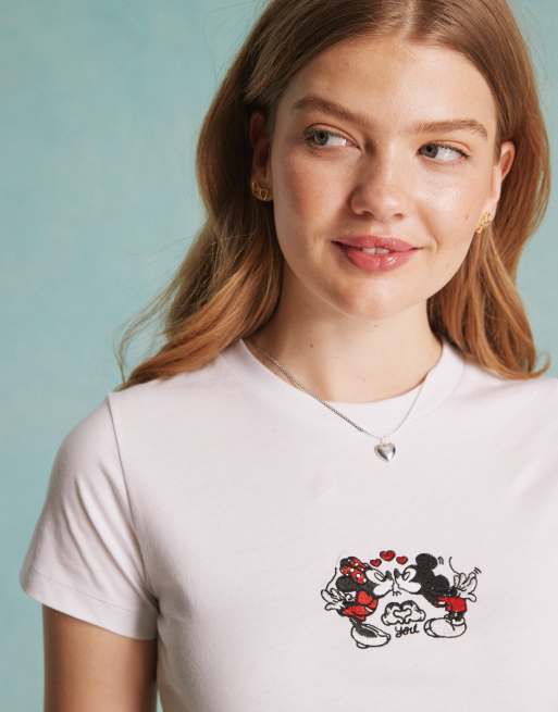 Miss Selfridge - T-shirt sous licence officielle Disney avec broderie Mickey et Minnie