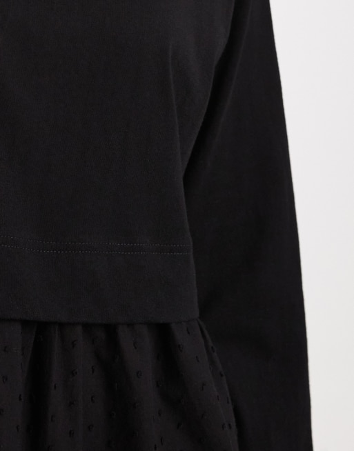 Miss Selfridge - T-shirtjurk van dobbystofmix in zwart , 3 van 4