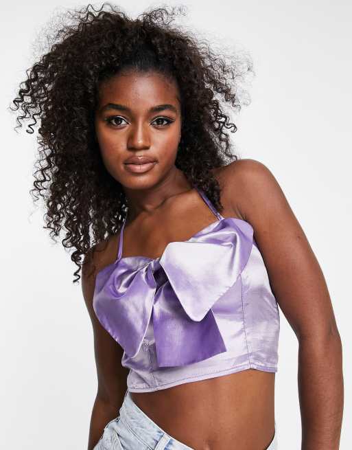 Miss Selfridge taffeta bow detail cami top in lilac