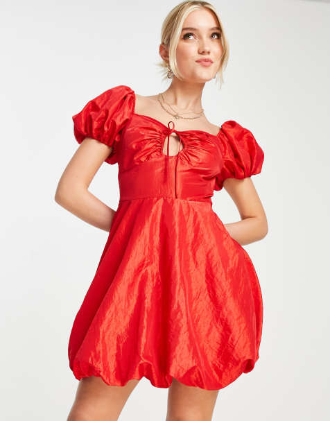 Miss Selfridge taffeta puffball mini dress in red - view 1