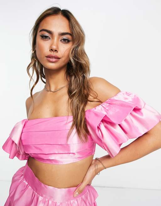 Ruffle bardot store crop top