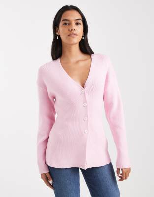 Miss Selfridge - Taillierte Strickjacke in sanftem Rosa