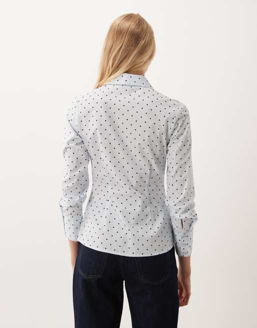 Miss Selfridge tailliertes Popeline-Hemd mit blauen Punkten, 4 von 4