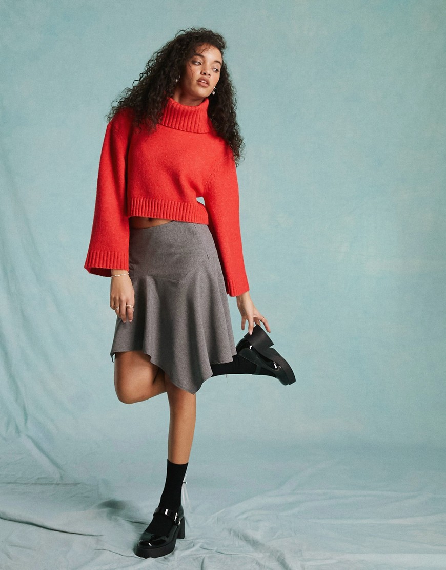 Miss Selfridge tailored asym hem mini skirt in grey