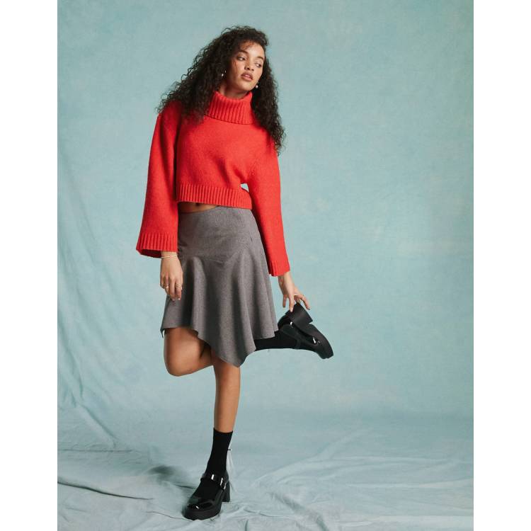 Miss Selfridge tailored asymmetric hem mini skirt in gray