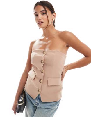 [Miss Selfridge] Miss Selfridge tailored bandeau button through top in neutral 4 Neutral