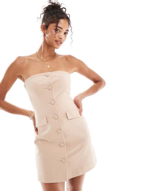 Miss Selfridge tailored bandeau button up mini dress in neutral