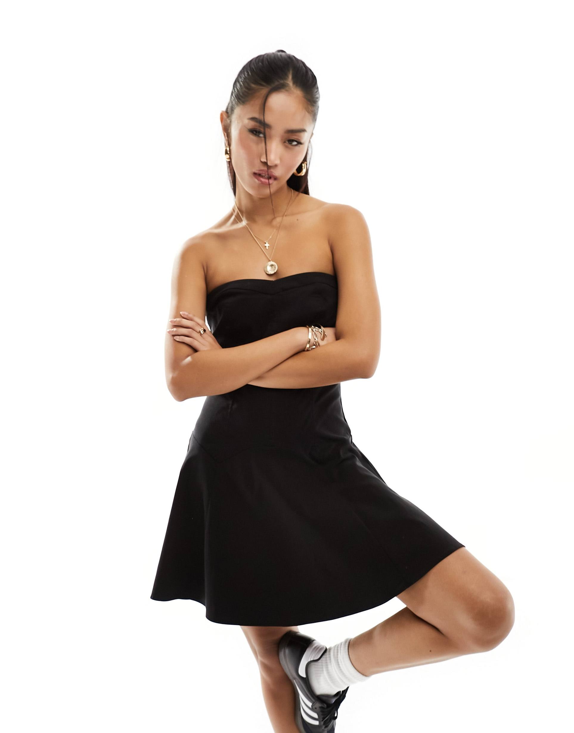 miss selfridge tailored bandeau mini dress in black