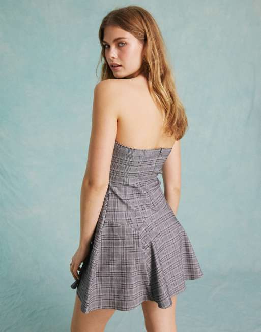 Miss Selfridge tailored bandeau mini dress in grey check