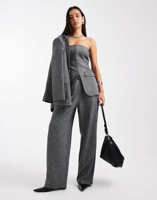 Miss Selfridge tailored bandeau top co-ord in salt and pepper, 3 of 4