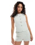 [Miss Selfridge] Miss Selfridge tailored button through waistcoat in green stripe (part of a set) 6 Green Stripe