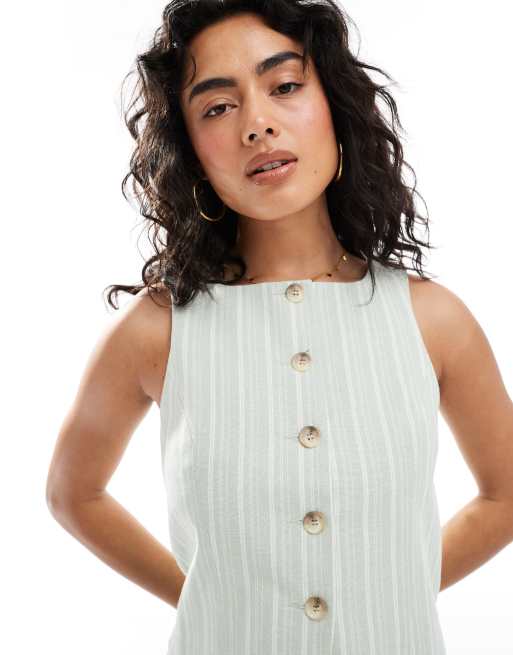 Miss Selfridge tailored button up vest in green stripes - part of a set, 2 of 4