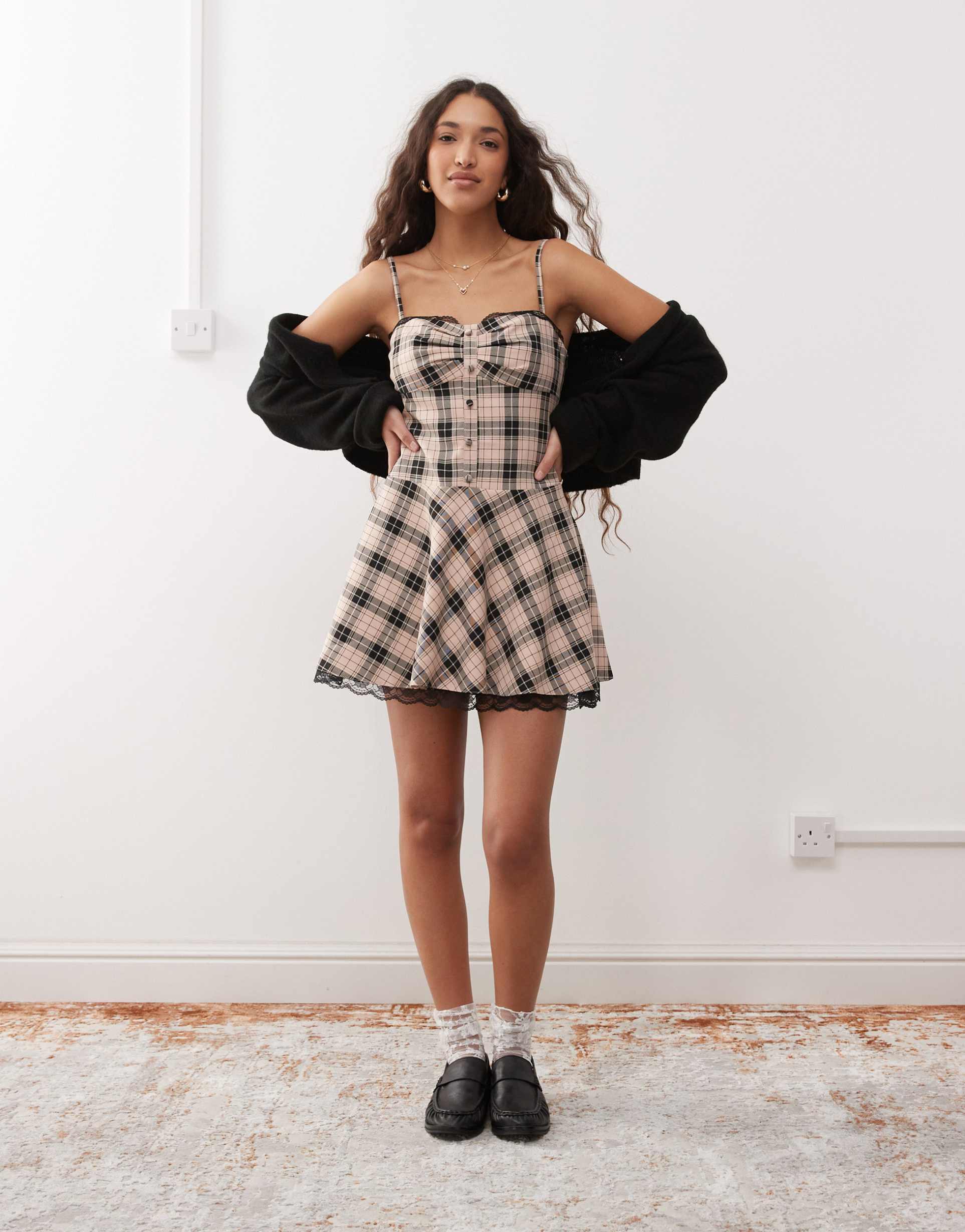 miss selfridge tailored cami mini dress in check print