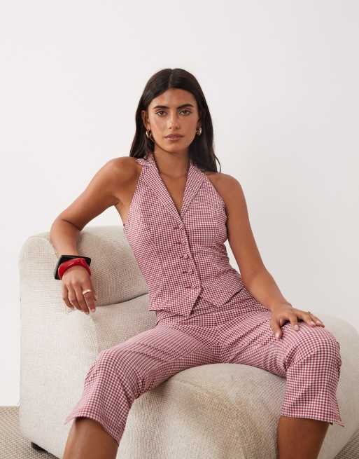 Miss Selfridge tailored capri co-ord in red gingham, 2 of 5